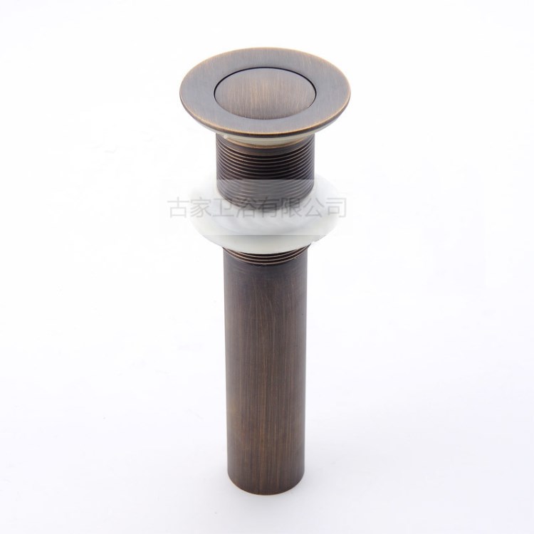 全銅下水器 歐式仿古彈跳下水 臺盆面盆落水器 帶溢水排水器 溫州
