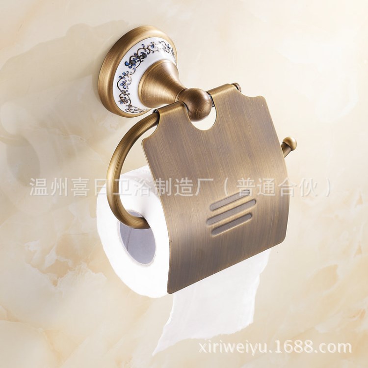 黃銅仿古紙巾卷紙廁紙架 防水防塵 經典青花瓷掛件