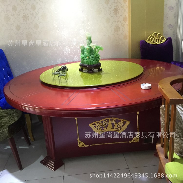 廠家直銷酒店餐桌 可定制飯店電動實木圓形餐桌 旋轉自動餐桌
