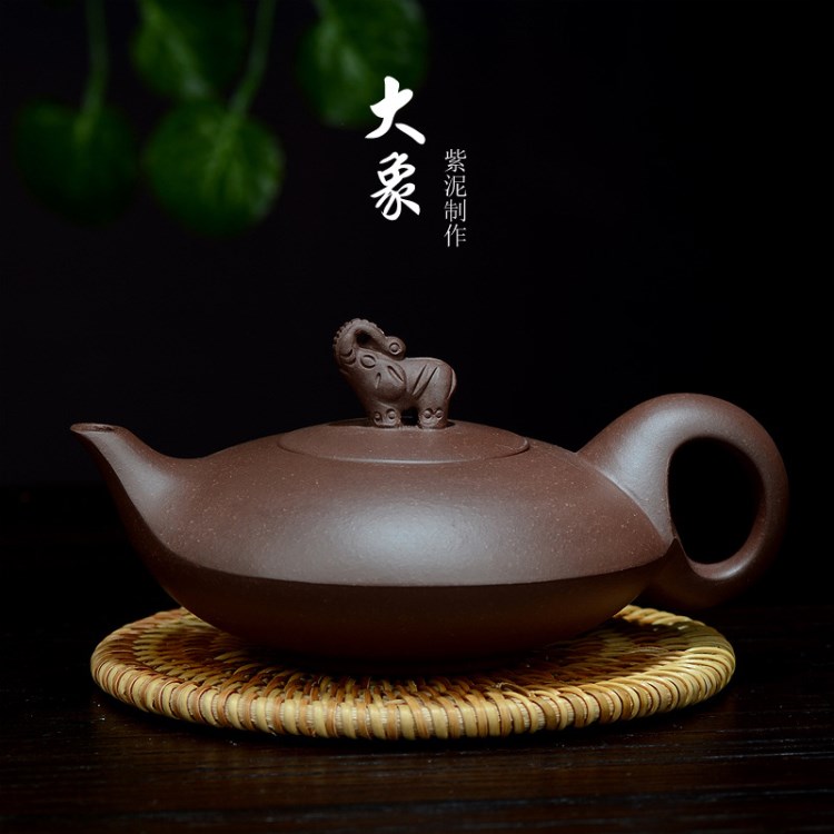 宜興原礦紫泥吉祥如意紫砂壺大象水扁茶具全手工定制禮品茶具混批