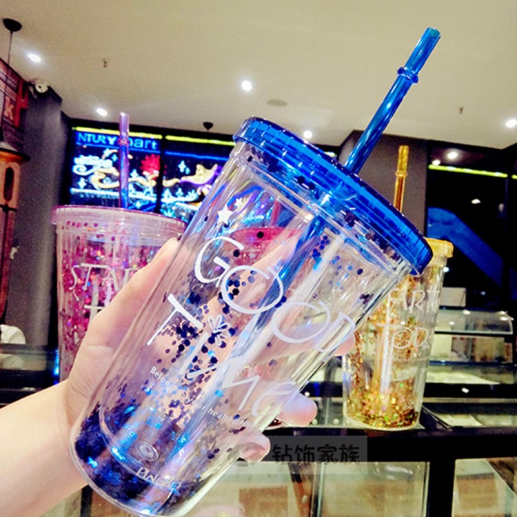 雙層夏日冰杯創(chuàng)意碎冰熟料杯便攜戶外運(yùn)動吸管杯定制logo批發(fā)
