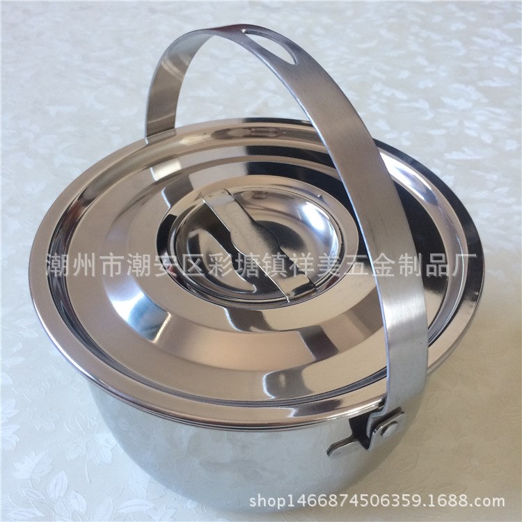 不銹鋼料理鍋輕便鍋印度泰式鍋油缸無磁帶蓋調(diào)料缸油盆打蛋盆提鍋