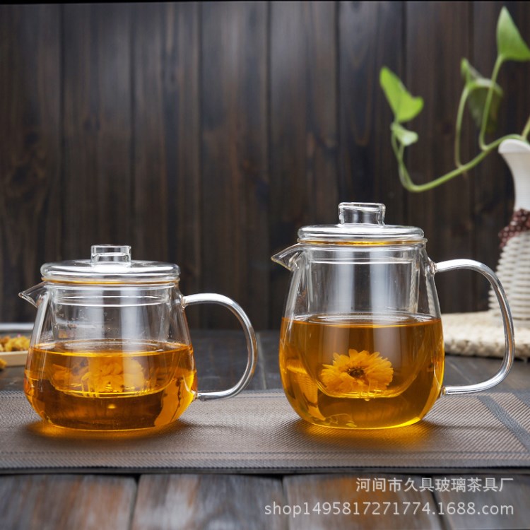 玻璃花茶壶茶具泡茶壶耐热花草茶壶带过滤功夫冲茶器企鹅壶压嘴壶