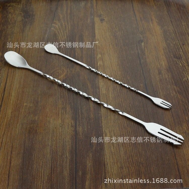 廠家直銷不銹鋼酒吧兩用勺叉匙子叉子夜店雞尾酒攪拌用具酒吧勺