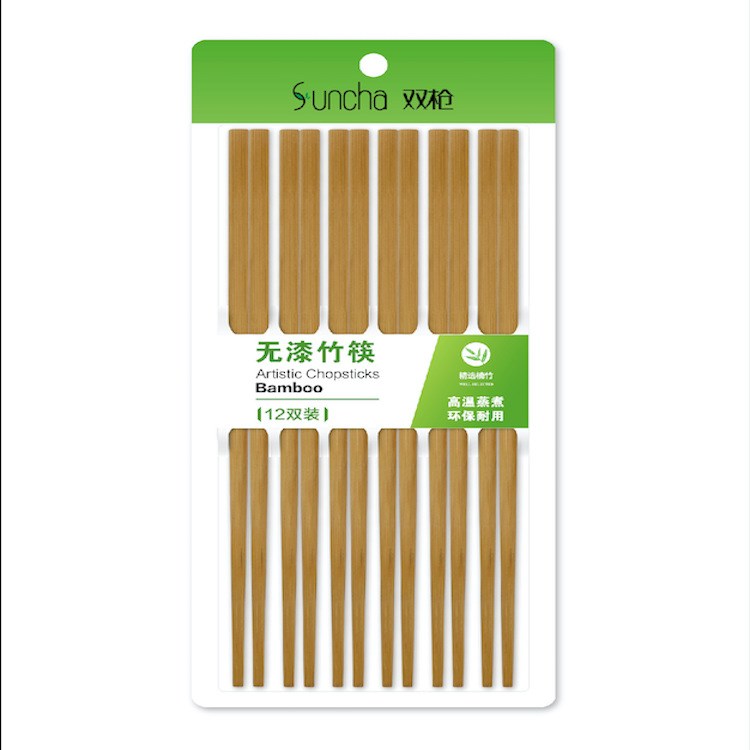 Suncha雙槍竹木廚房用品餐具酒店吃飯筷子無漆炭化竹工藝筷C1901