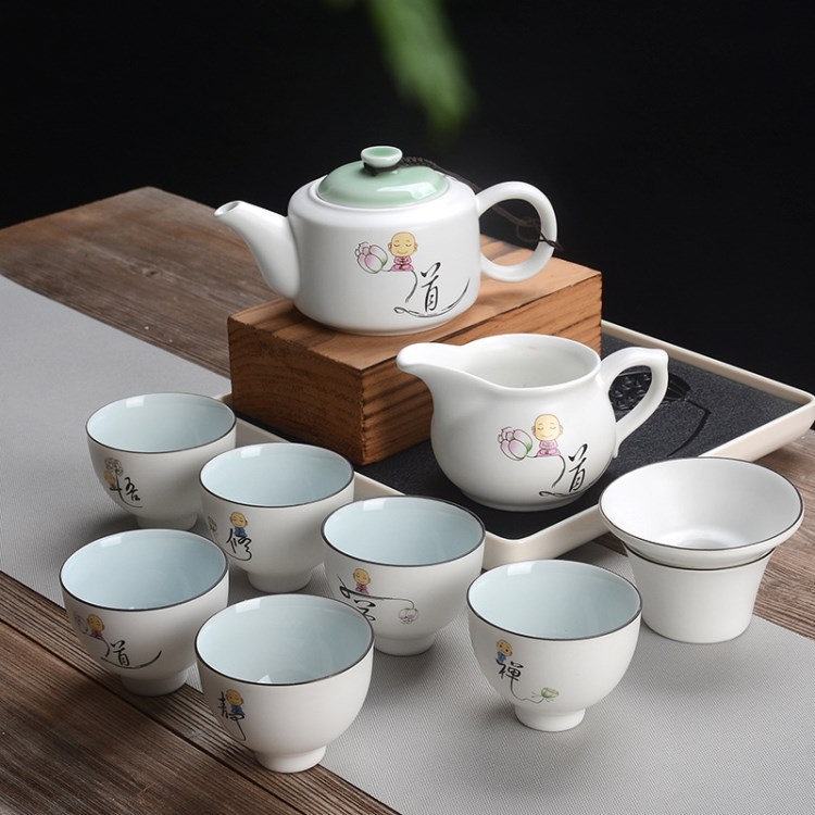 亞光小和尚茶具套裝 茶壺茶杯 廠家直銷logo定制 德化陶瓷茶具