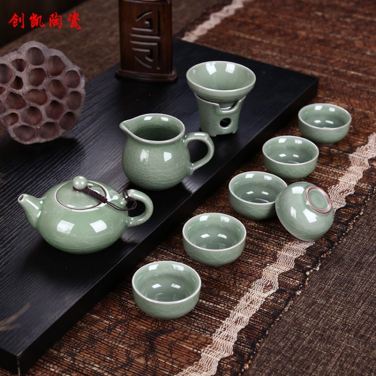 禮品陶瓷茶具 開片哥窯茶具套裝 整套功夫茶具 茶壺茶杯整套批發(fā)