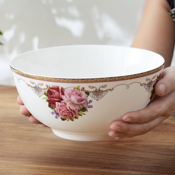 骨质瓷 骨瓷陶瓷8寸汤碗大碗面碗海碗粥碗菜碗 微波炉镶金瓷碗