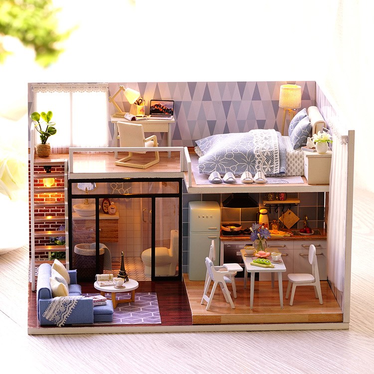 智趣屋diy小屋淡蓝时光手工小房子建筑模型女孩玩具创意生日礼物