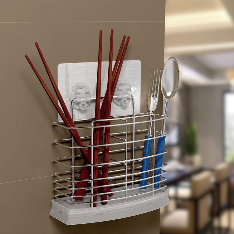 乐贴厂家批发直销免打孔不锈钢筷子架 创意厨房沥水筷子笼收纳架