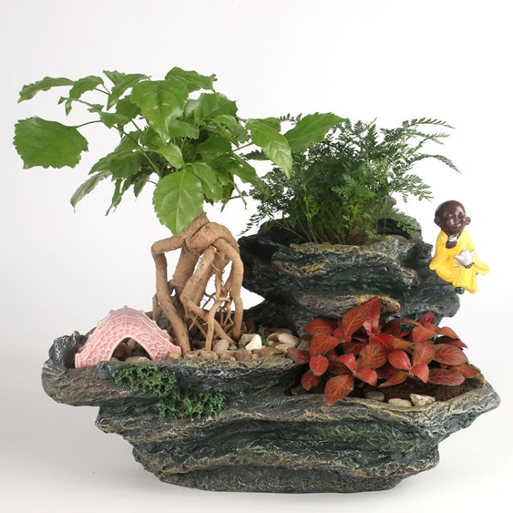 尚和道 三孔石頭多肉花盆 手彩樹(shù)脂綠植盆栽桌面擺件 廠(chǎng)家批發(fā)