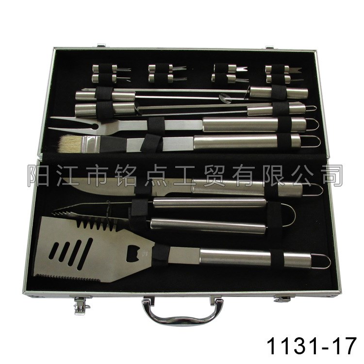 供應BBQ套裝  十八件套大管柄鋁箱烤具套裝   BBQ SET