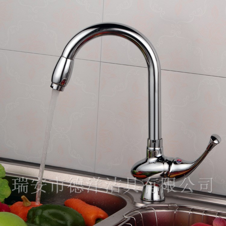 丹頂鶴全銅鑄造單孔廚房水槽冷熱水龍頭洗菜盆龍頭可旋轉水暖批發