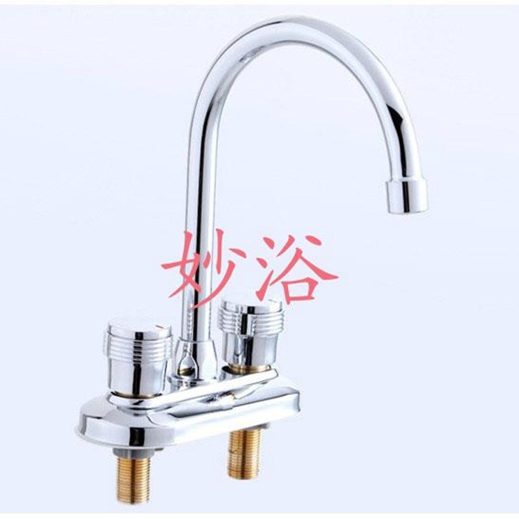 妙浴混水雙聯(lián)水龍頭 旋轉(zhuǎn)高管冷熱水龍頭 廚房洗菜盆水龍頭直銷