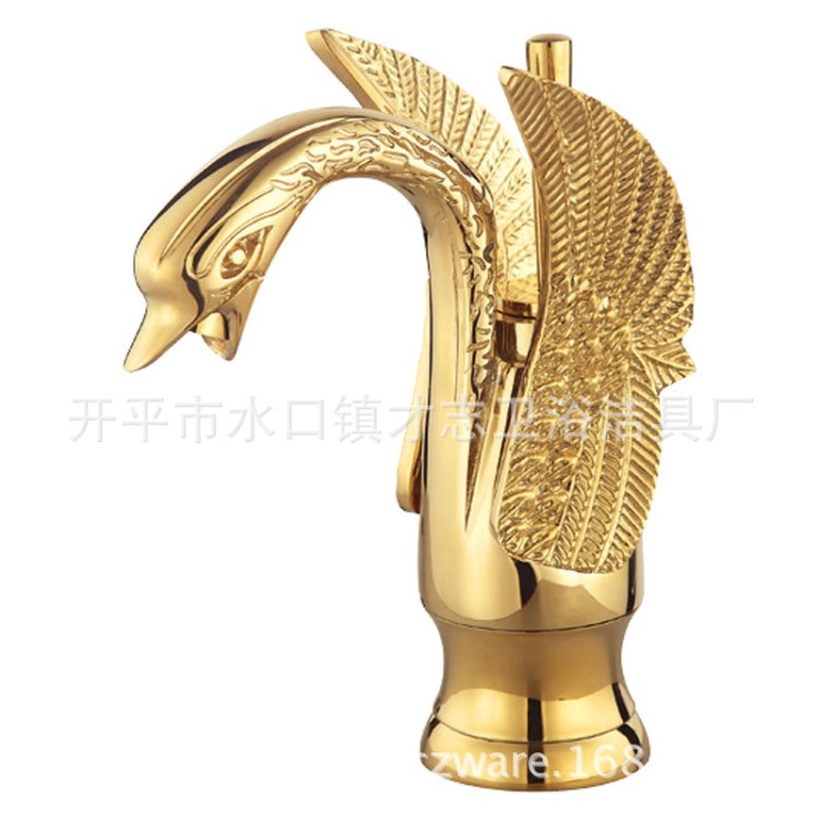 廠家直銷百方全銅鍍金天鵝藝術面盆水龍頭