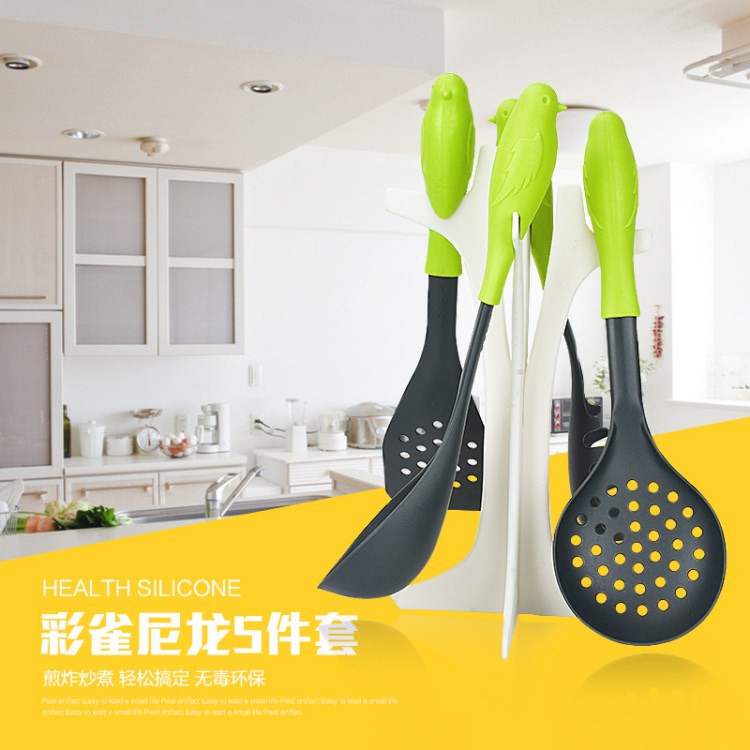 廚房用具鏟勺廚具勺子鏟子五件套創(chuàng)意尼龍鳥形鏟勺套裝批發(fā)