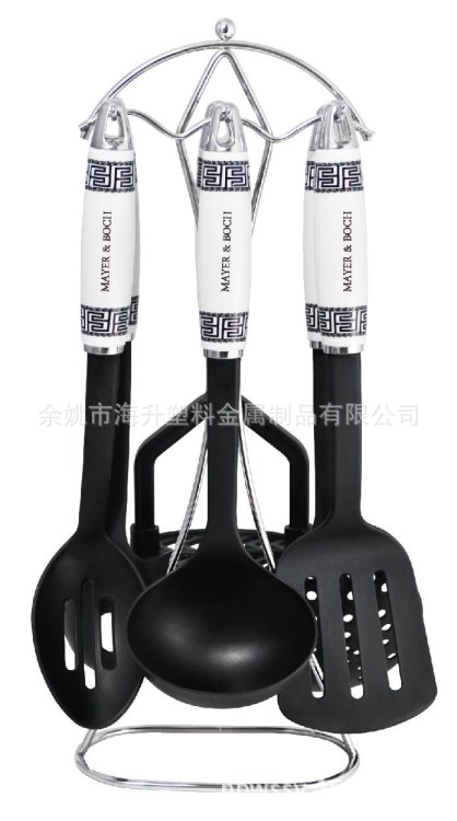 供應(yīng)尼龍廚具帶架子7件套 尼龍烹飪勺鏟套裝 土豆鋤 食品級(jí)材料
