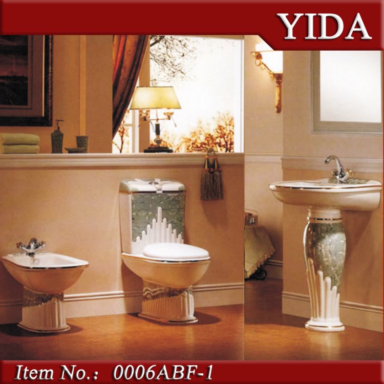 出口阿爾及利亞 彩金潔具座便器/立柱盆/婦洗器浴室裝修三件套