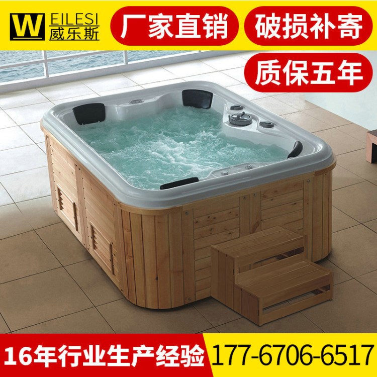 戶外水療按摩亞克力沖浪浴缸大池智能獨(dú)立式浴缸木鑲邊浴池8006