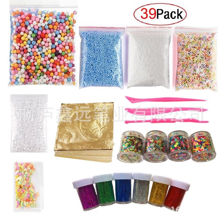 亚马逊 39Pack新套装 DIY手工彩色泡沫球颗粒/扁珠/亮闪粉/金箔片