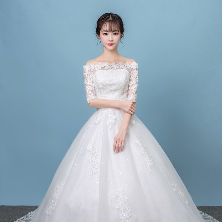 冬季婚紗禮服 2018新娘結(jié)婚婚紗 一字肩伴娘禮服廠家直銷批發(fā)