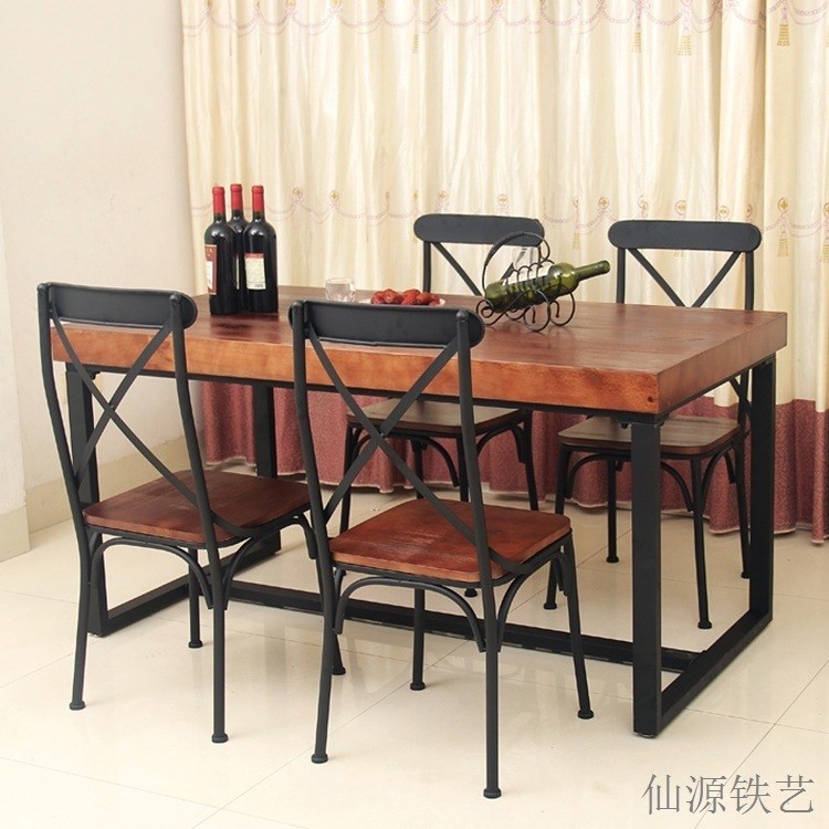 椅實(shí)木家具原木桌子復(fù)古鐵藝家用餐桌 美式鄉(xiāng)村咖啡茶餐廳其他規(guī)