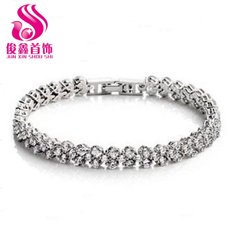 AAA級鑲石羅馬手鏈女 水鉆鍍白金 合金手飾水晶鍍銀首飾品