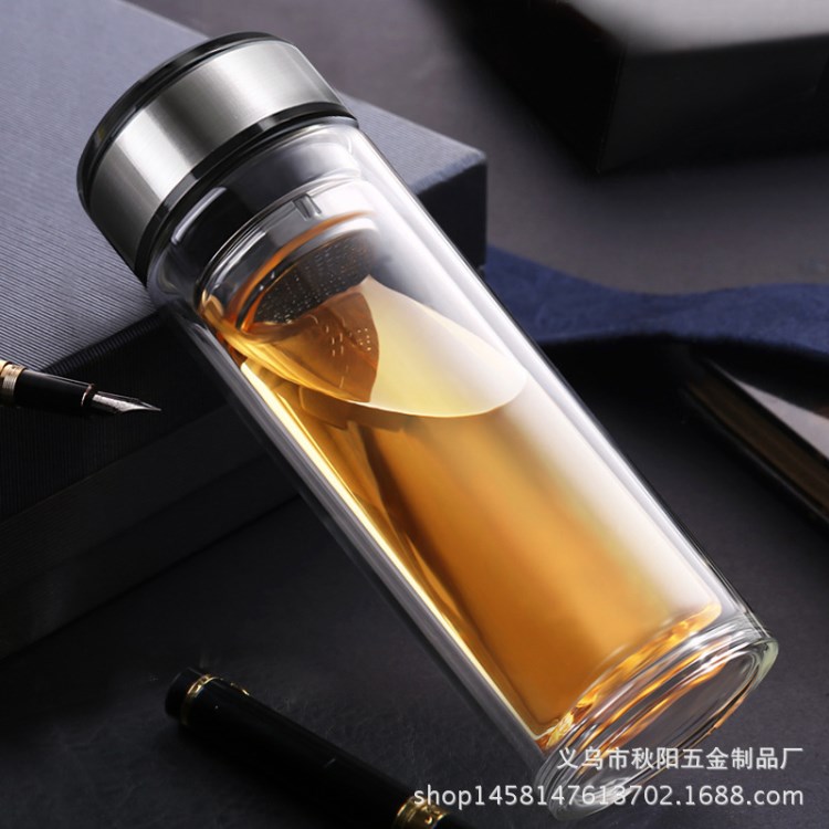 新款商務(wù)水晶杯 雙層厚底玻璃杯禮品廣告杯辦公茶杯定制logo