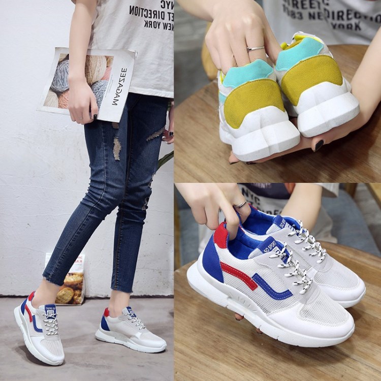 運動鞋女夏季網面透氣單鞋韓版原宿拼色學生休閑厚底百搭慢跑鞋