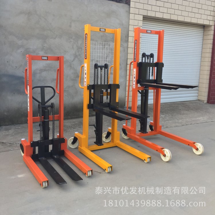 定制液壓叉車手動(dòng)液壓搬運(yùn)車1噸全新小型手推拉升降裝卸車拖車