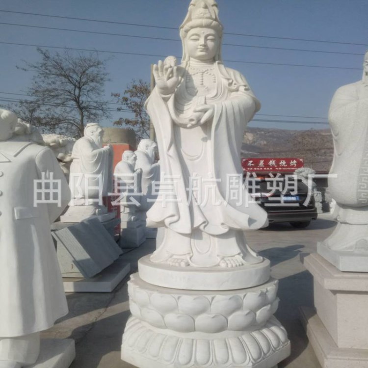 石雕佛像大型漢白玉三面觀音像定制滴水觀音像石雕寺廟佛像工藝品