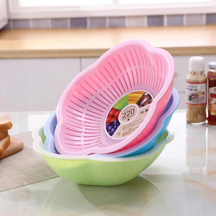 味格 創(chuàng)意家居用品 8924 花形雙層瀝水籃收納籃水果籃碗籃果盤
