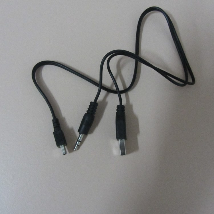 一分二插卡音箱线 电脑小音响usb线 v3接口迷你usb音频充电线批发