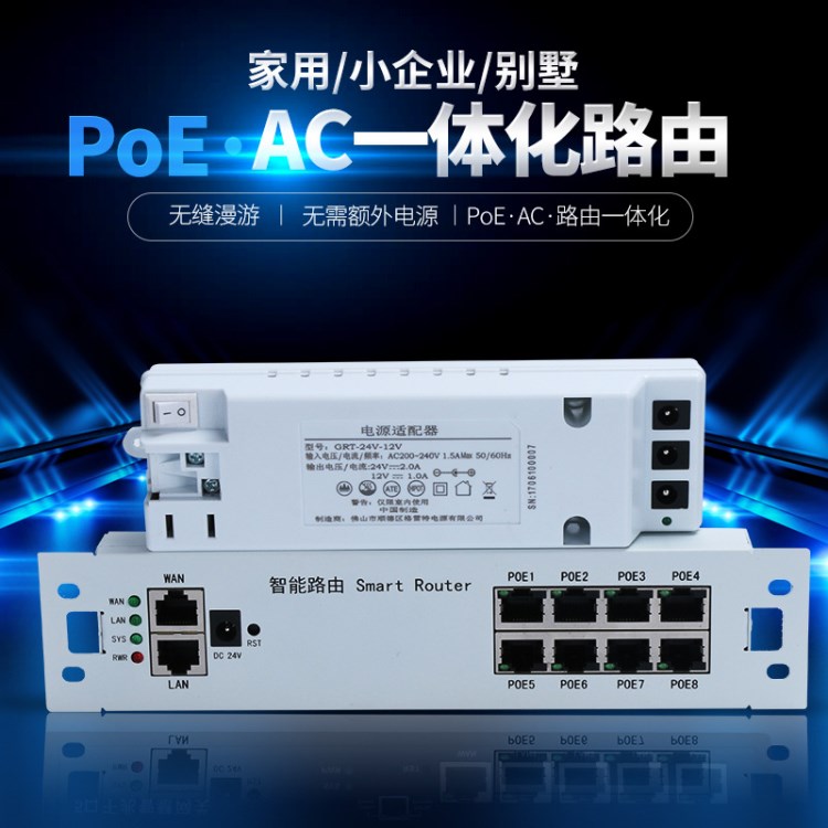 百兆24V POE一體化路由器 AC控制器 POE供電交換機三合一 模塊條