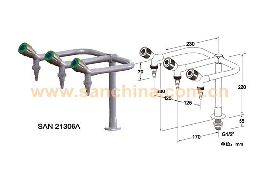 上海台雄台式平行三口水龙头型号：SAN-21306A