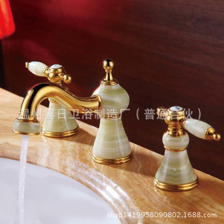 定制伊朗啡網石三孔面盆水龍頭分體式玉石水龍頭浴缸龍頭一件代發