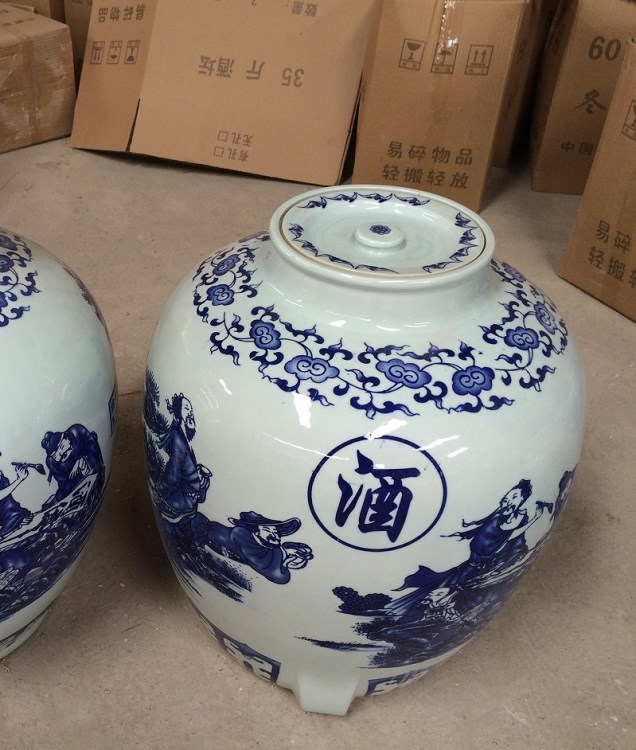 150斤景德鎮青花陶瓷大酒壇子酒缸酒罐子 大口打孔贈龍頭批發定制