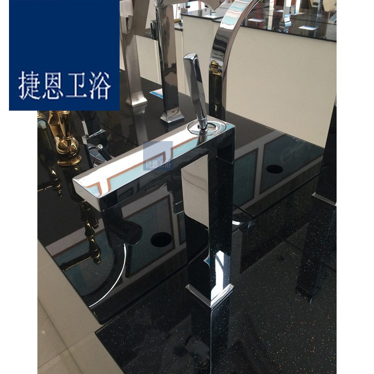 外貿(mào)款加高洗手盆龍頭全銅方型臺(tái)上盆龍頭單孔搖桿冷熱水面盆龍頭