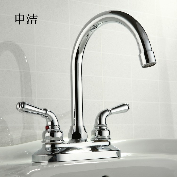 廠家直銷 精銅雙開雙把雙孔水龍頭 洗臉盆廚房菜盆面盆冷熱水龍頭