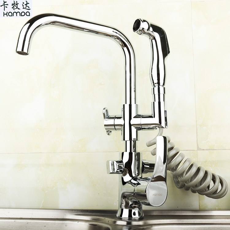 銅洗菜盆水槽臺盆多功能龍頭帶噴槍洗衣洗碗機(jī)雙用三通廚房水龍
