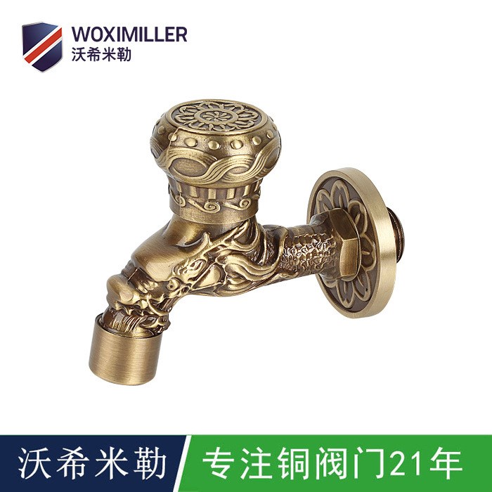 沃希米勒廠家直銷黃銅雕花螺紋水嘴 仿復古歐式圓頭4分水龍頭