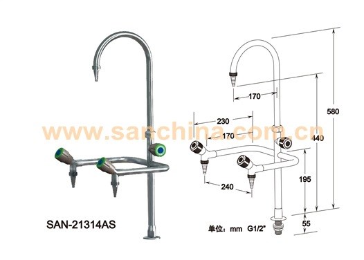 上海臺(tái)雄臺(tái)式三口鵝頸不銹鋼水龍頭型號：SAN-21314AS