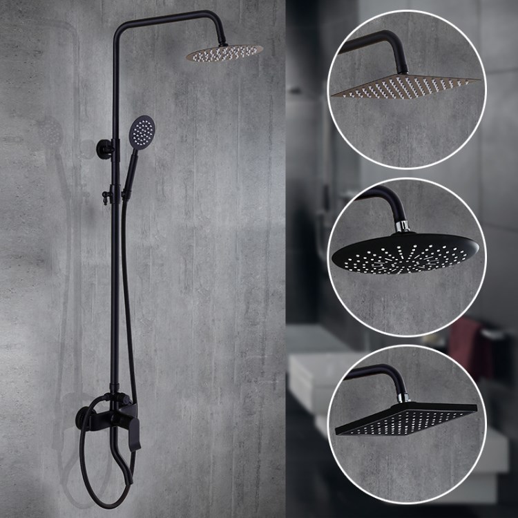 歐式黑色淋浴器水龍頭 增壓式衛生間全銅酒店掛墻式淋雨花灑套裝
