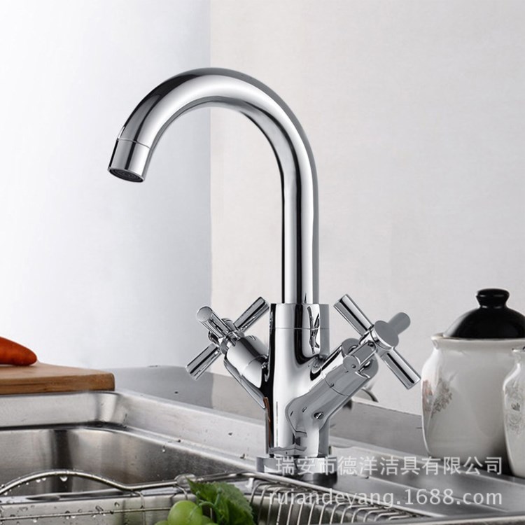 廠家直銷外貿(mào)廚房水槽龍頭十字手柄洗菜盆全銅冷熱混水龍頭批發(fā)