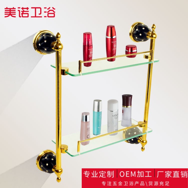 新款歐式浴室雙層平臺(tái)酒店衛(wèi)生間玻璃置物架廚衛(wèi)掛件套裝廠家批發(fā)