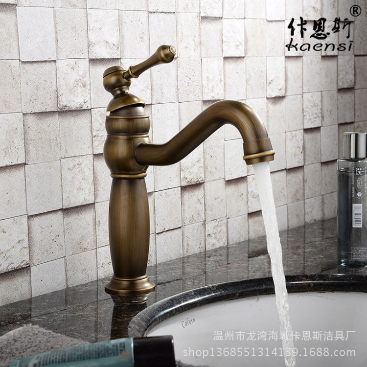 仿古全銅水龍頭面盆洗手盆龍頭復古水龍頭冷熱可旋轉