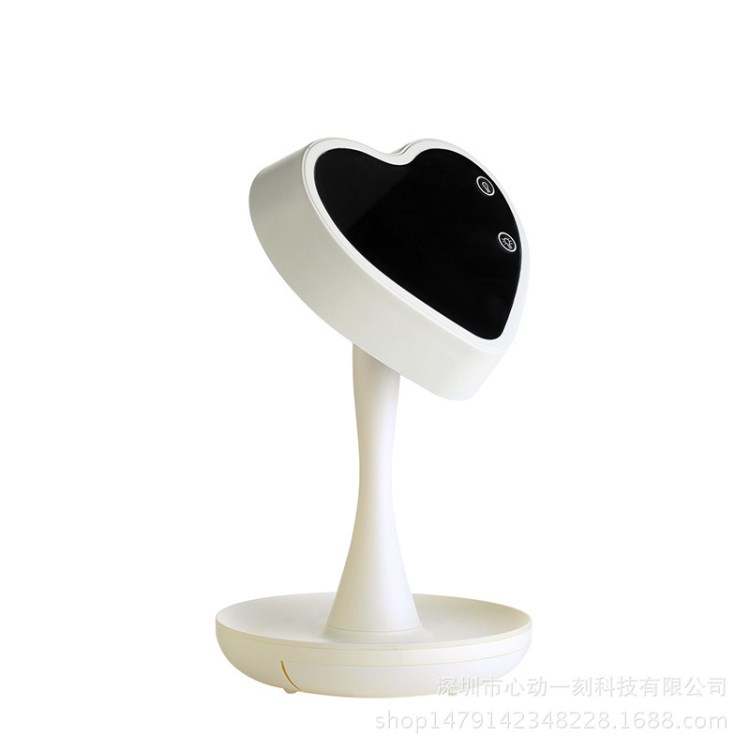 初心化妝鏡臺燈創意心形鏡子燈可愛梳妝鏡臺式愛心LED燈鏡