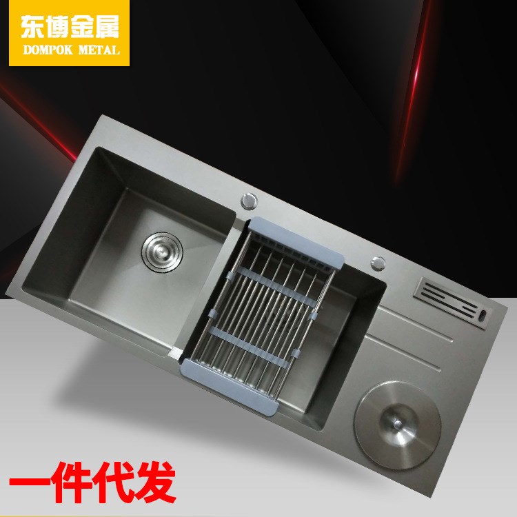 廠家直銷納米手工水槽不銹鋼雙槽廚房洗菜盆100*45加厚3MM洗碗池