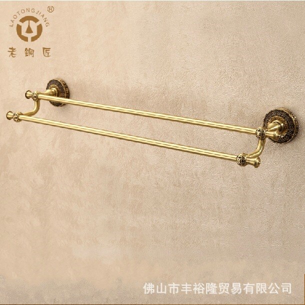 老銅匠 全銅歐式浴室置物架 雙桿毛巾桿 雙層毛巾桿 GM10202