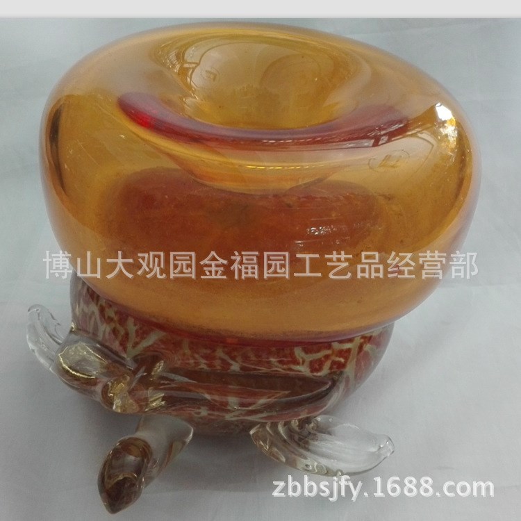 博山琉璃擺件手工吹制花瓶琉璃珠玻璃工藝品 精美禮品 龜背聚寶盆